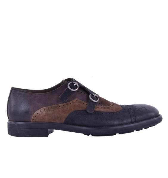 Suede derby shoes MILANO with double buckle by DOLCE & GABBANA Black Label 