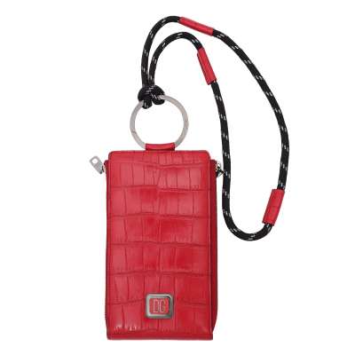 DG Logo Crocodile Leather Shoulder Bag Credit Card Etui Wallet Red