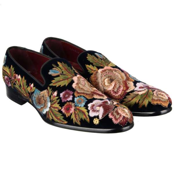 Velvet Loafer SIENA with handmade flowers embroidery by DOLCE & GABBANA
