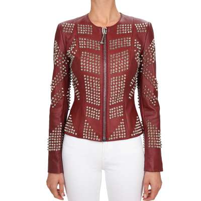 COUTURE Studded Leather Jacket SENS Red XS S