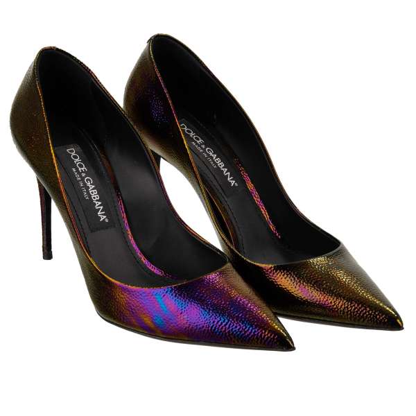 Spitzform Pumps KATE mit Petrol Effekt Lackleder in Grün und Lila von DOLCE & GABBANA