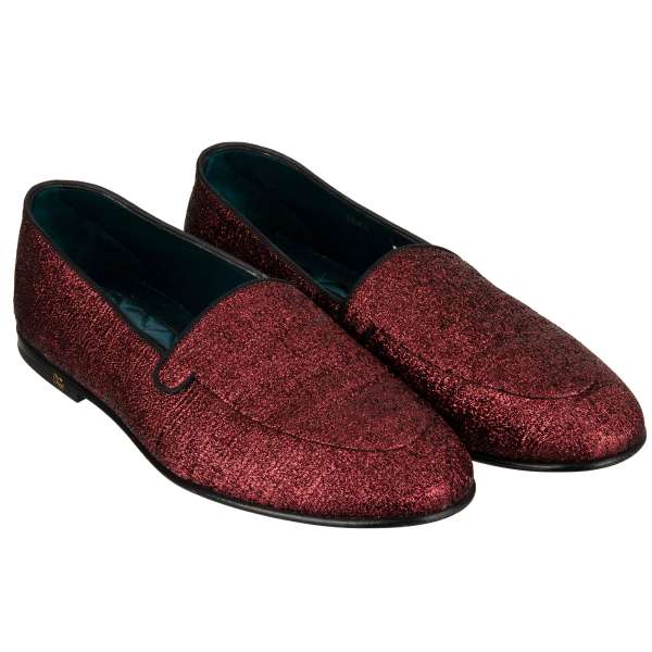 Lurex fabric loafer shoes YOUNG POPE with DG metal logo in bordeaux by DOLCE & GABBANA