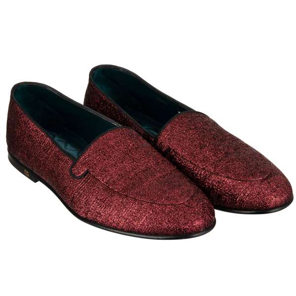 Loafer Schuhe YOUNG POPE aus Lurex mit DG Metall Logo in Bordeaux von DOLCE & GABBANA