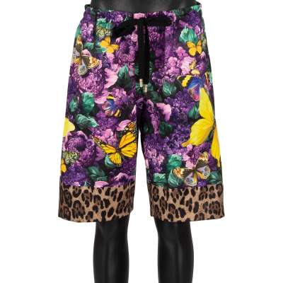 DJ Khaled Sweatshorts with Butterfly and Leopard Print Purple Yellow