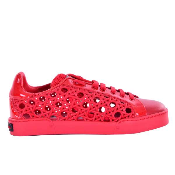 PORTOFINO Leather Sneaker with rubber net on the sides in red by DOLCE & GABBANA Black Label