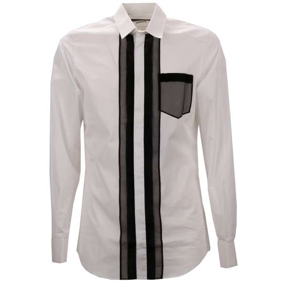 Cotton shirt GOLD with silk applications in black and white by DOLCE & GABBANA