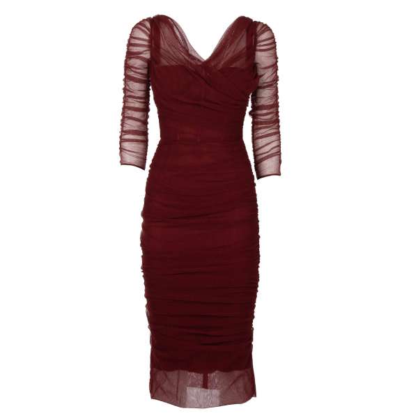 Runway stretch tulle dress with silk underneath dress in bordeaux by DOLCE & GABBANA