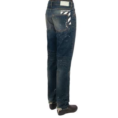 Off-White Virgil Abloh Vintage Paint Destroyed Jeans Blue White 33 M