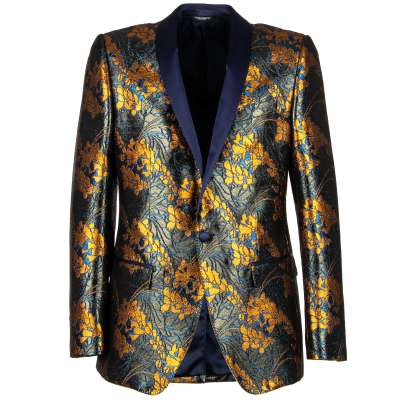 Glänzender Blumen Tuxedo Blazer MARTINI Blau Bronze