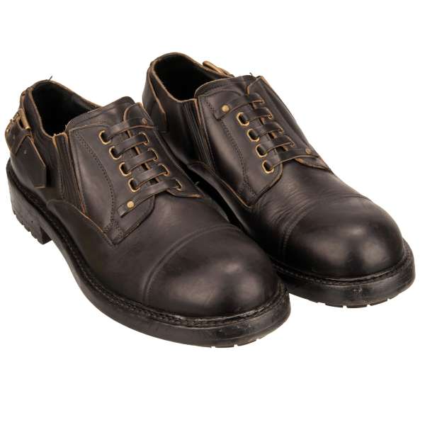 Derby Shoes BERNINI made of horse leather with decorative lace in black by DOLCE & GABBANA