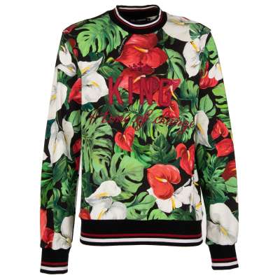 Blumen Pullover mit Stickerei KING Time of Change Grün Rot