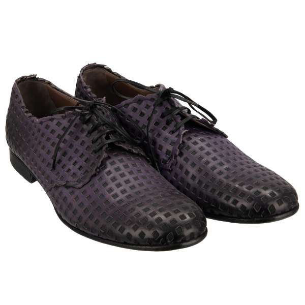Derby leather shoes with decorative net structure in  purple and black by DOLCE & GABBANA