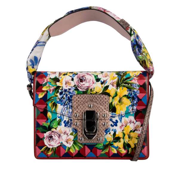 Floral majolica printed Shoulder Bag LUCIA made of snake, lamb and calf leather with with a separate silk foulard by DOLCE & GABBANA