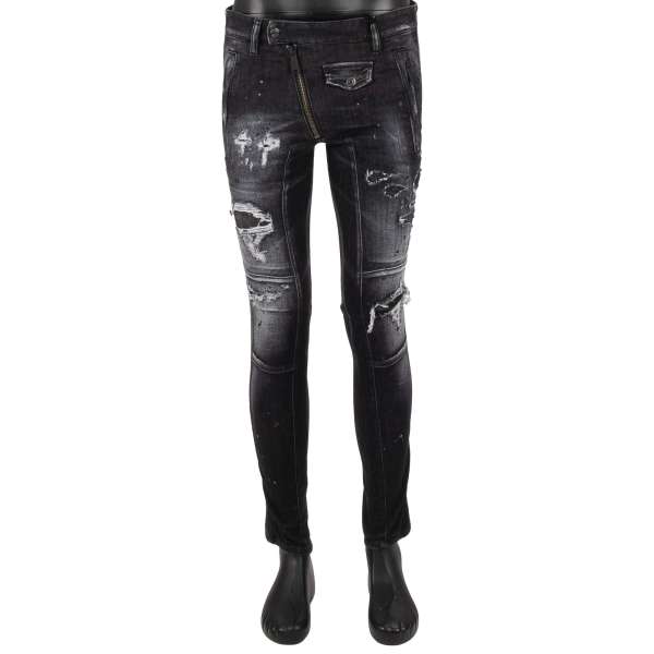 Distressed TIDY BIKER JEAN slim fit 5-pockets Jeans with Dan Dean Embroidery on the back in blue by DSQUARED2