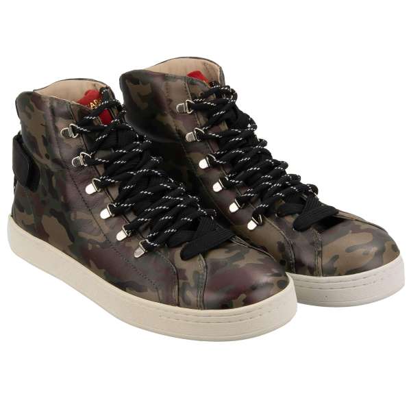 High-Top Herren Leder Sneaker mit Camouflage Print in Grün von DOLCE & GABBANA 