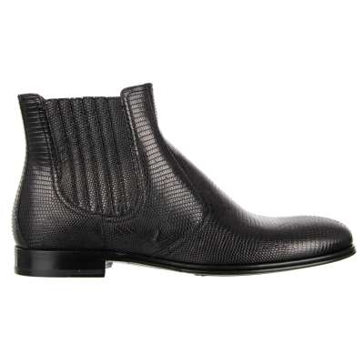 Waran Leder Stiefeletten Boots Schuhe MARSALA Schwarz 43 UK 9 US 10
