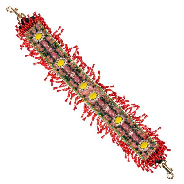 Schulterriemen für Tasche aus Baumwolle und Raffia in Rot und Pink verziert mit Perlen und Kristallen Handstickerei von DOLCE & GABBANA