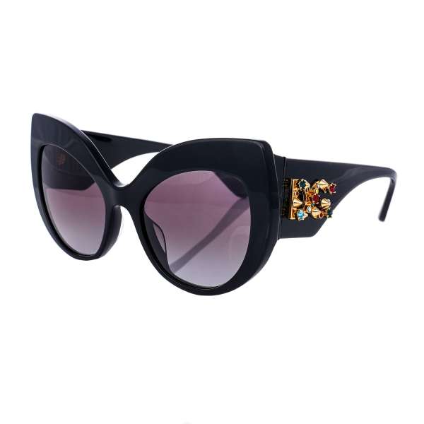 Cat Eye Sonnenbrille DG 4321 beschmückt mit Kristallen und Nieten DG Logo in gold und schwarz von DOLCE & GABBANA