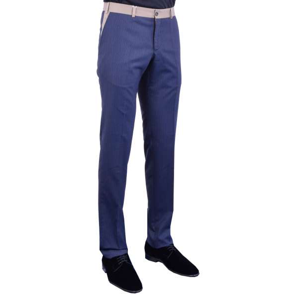 Slim Fit Wool Trousers with Contrast Stripes by MOSCHINO
