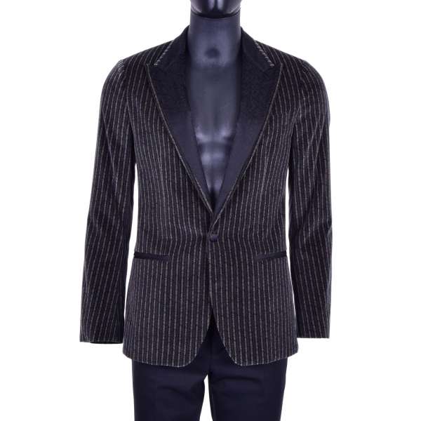 Velvet Striped Blazer / Tuxedo with baroque contrast reverse by DOLCE & GABBANA Black Label