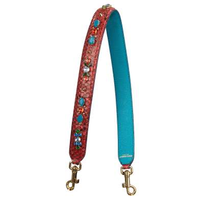 Studded Crystal Snake Leather Bag Strap Handle Red Blue