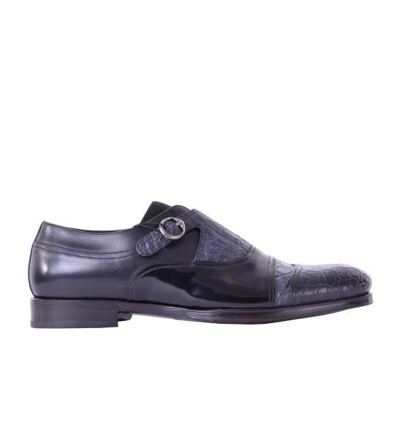 Bi-color derby leather shoes NAPOLI with buckle made of caiman and calfskin by DOLCE & GABBANA Black Label