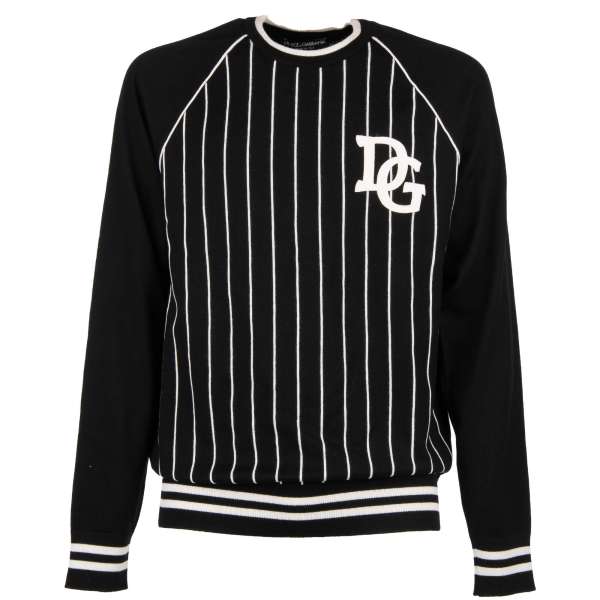  Virgin Wool striped crewneck Sweater / Sweatshirt THE KING with embroidered DG Logo and lettering by DOLCE & GABBANA
