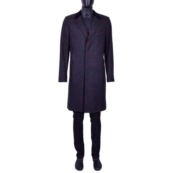 Checked Wool Coat with a velvet reverse and hidden button tape by DOLCE & GABBANA Black Line