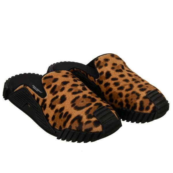  Leopard Pelz Sandalen Sneaker NS1 in Braun und Schwarz von DOLCE & GABBANA