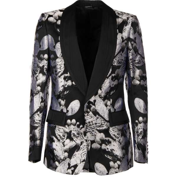 Sicily Cactus Jacquard Blazer with contrast details in black and white by DOLCE & GABBANA