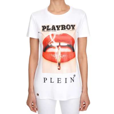 Playboy Magazin 2013 Print Kristall Lippen T-Shirt Weiß
