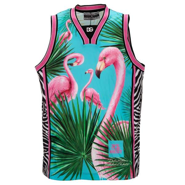 Oversize Tank Top with Flamingo, Zebra Print and Logo Embroidery by DOLCE & GABBANA x DJ KHALED Limited Edition