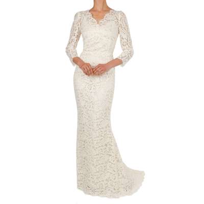 Flower Lace Train Maxi Wedding Dress Ivory White 44 M
