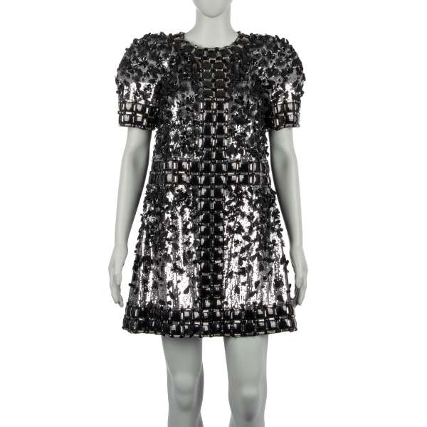 Crystals, beads and sequins embelished silk dress from the knight collection in silver and black by DOLCE & GABBANA