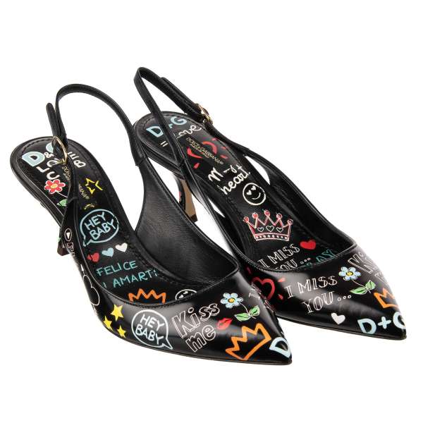 Pointed Net and Leather Slingbacks Pumps LORI with crystal embellished bow in silver by DOLCE & GABBANA