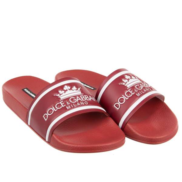 Leather sandals CIABATTA with rubber sole and DG Crown Logo in red and white by DOLCE & GABBANA