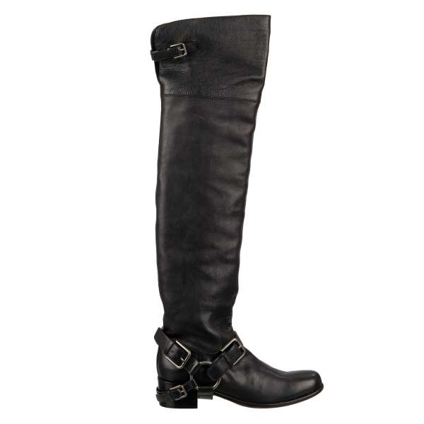 Overknee-Stiefel HARLEY aus Nappa Leder mit Metall Schnallen in Schwarz von DOLCE & GABBANA
