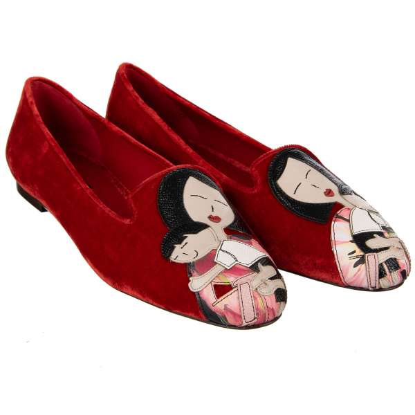 Velvet Ballet Flats AUDREY with DG Family women with children applications in red by DOLCE & GABBANA