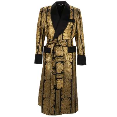 Baroque Jacquard Coat Robe Black Gold 48 M