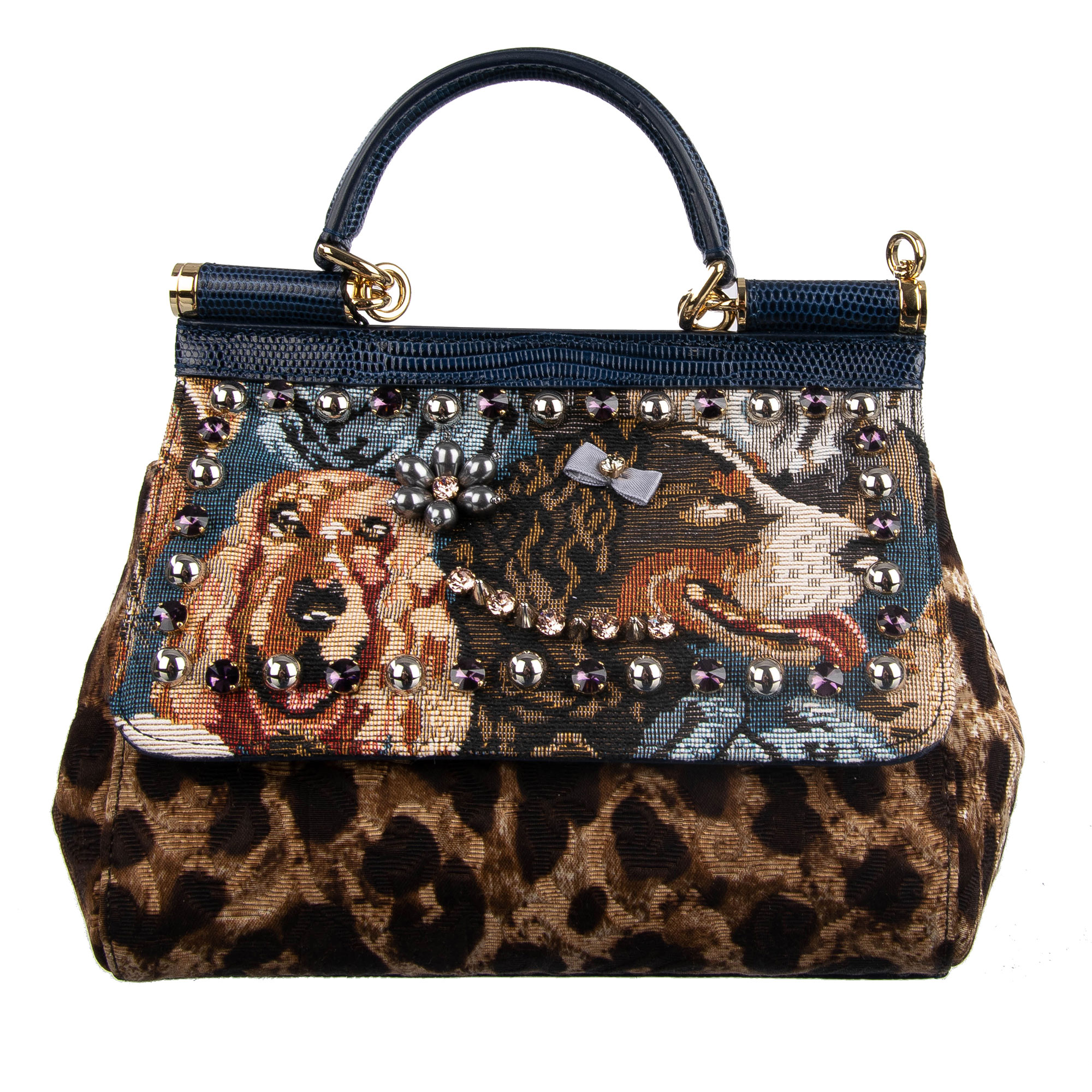 Dolce & Gabbana Embroidered Bag SICILY Leopard Brown | FASHION ROOMS