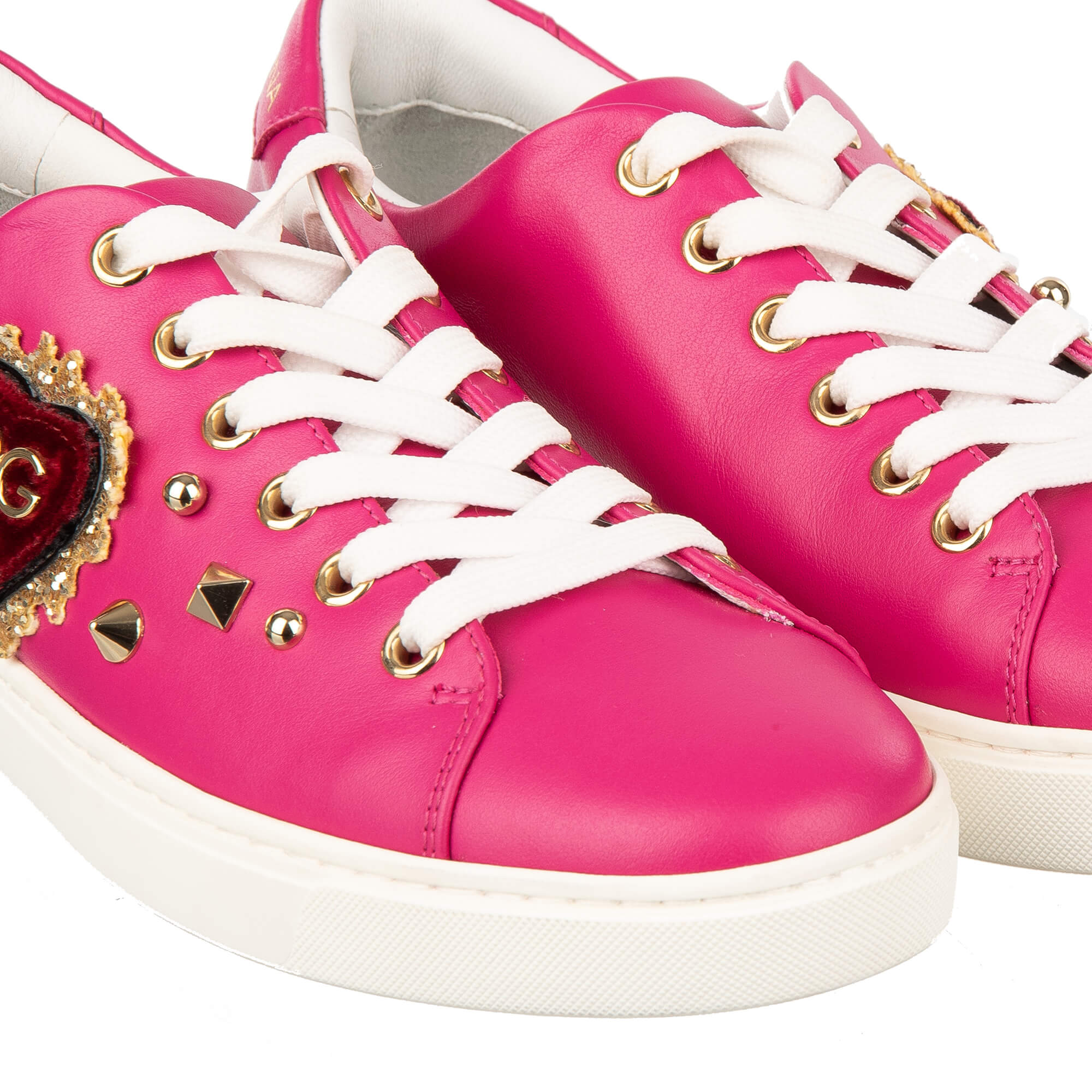 Dolce Gabbana DG Velvet Heart Rose Patch Studs Sneaker LONDON Pink White FASHION ROOMS