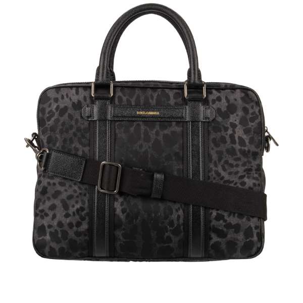 Business Tasche / Aktentasche aus Nylon und Dauphine Leder mit Leoparden Print und Logo von DOLCE & GABBANA