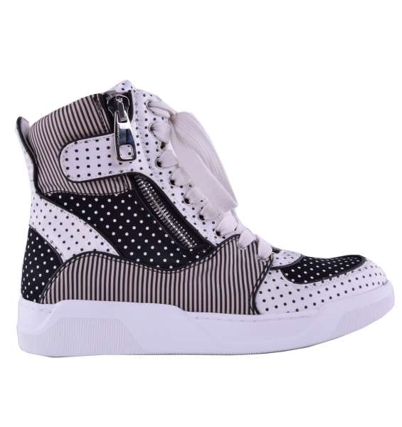 Polka Dot and Stripes printed High-Top Sneaker shoes made of canvas by DOLCE & GABBANA