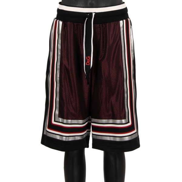 Bermudas / Sport Shorts with contrast metallic stripes, net structure, zipped pockets and knitted details by DOLCE & GABBANA