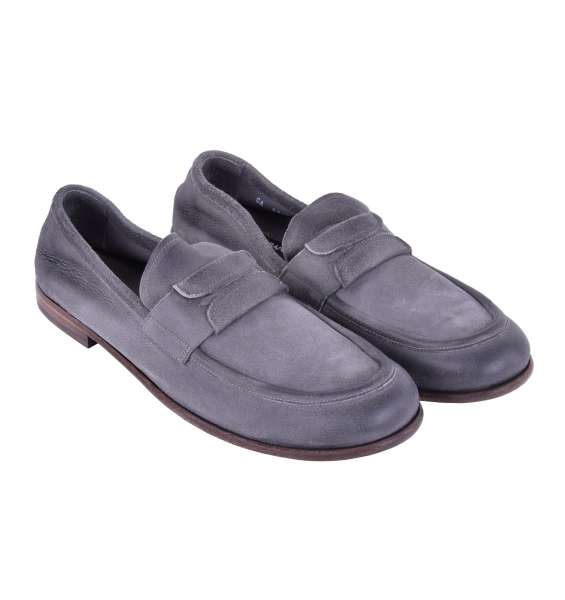 Soft Suede Leather Moccasin Shoes SIRACUSA in gray color by DOLCE & GABBANA