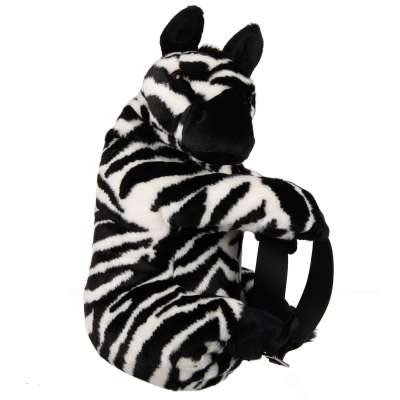 Unisex Kunstpelz Plüschtier Zebra Rucksack Tasche Schwarz Weiß