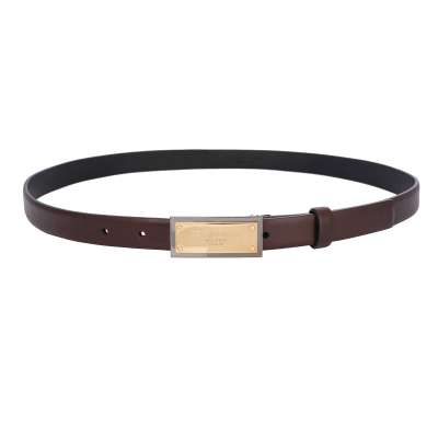 DG Logo Plate Metal Buckle Leather Belt Brown Gold 90 36