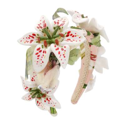 Lily Flower Hairband Headband Tiara Pink Green