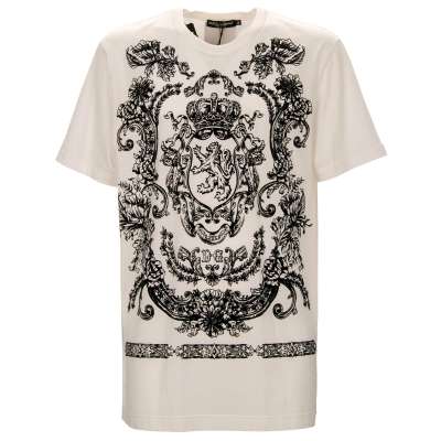 Baroque Lion Crown Velvet DG Logo T-Shirt White Black