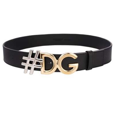 DG Hashtag Logo Metall Leder Gürtel Schwarz Gold Silber 95 38